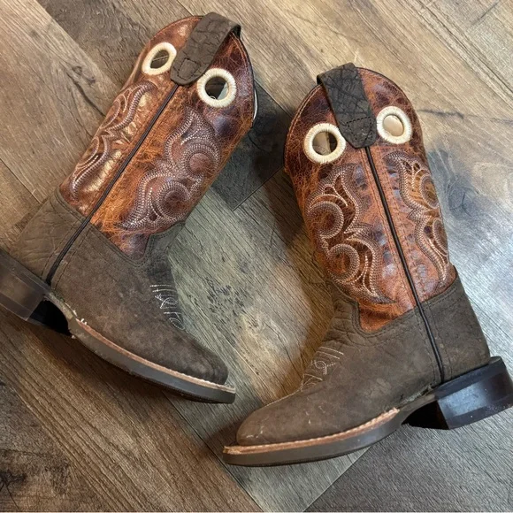 Old West Brown and Gray Kids Boots - Picture 3 of 4